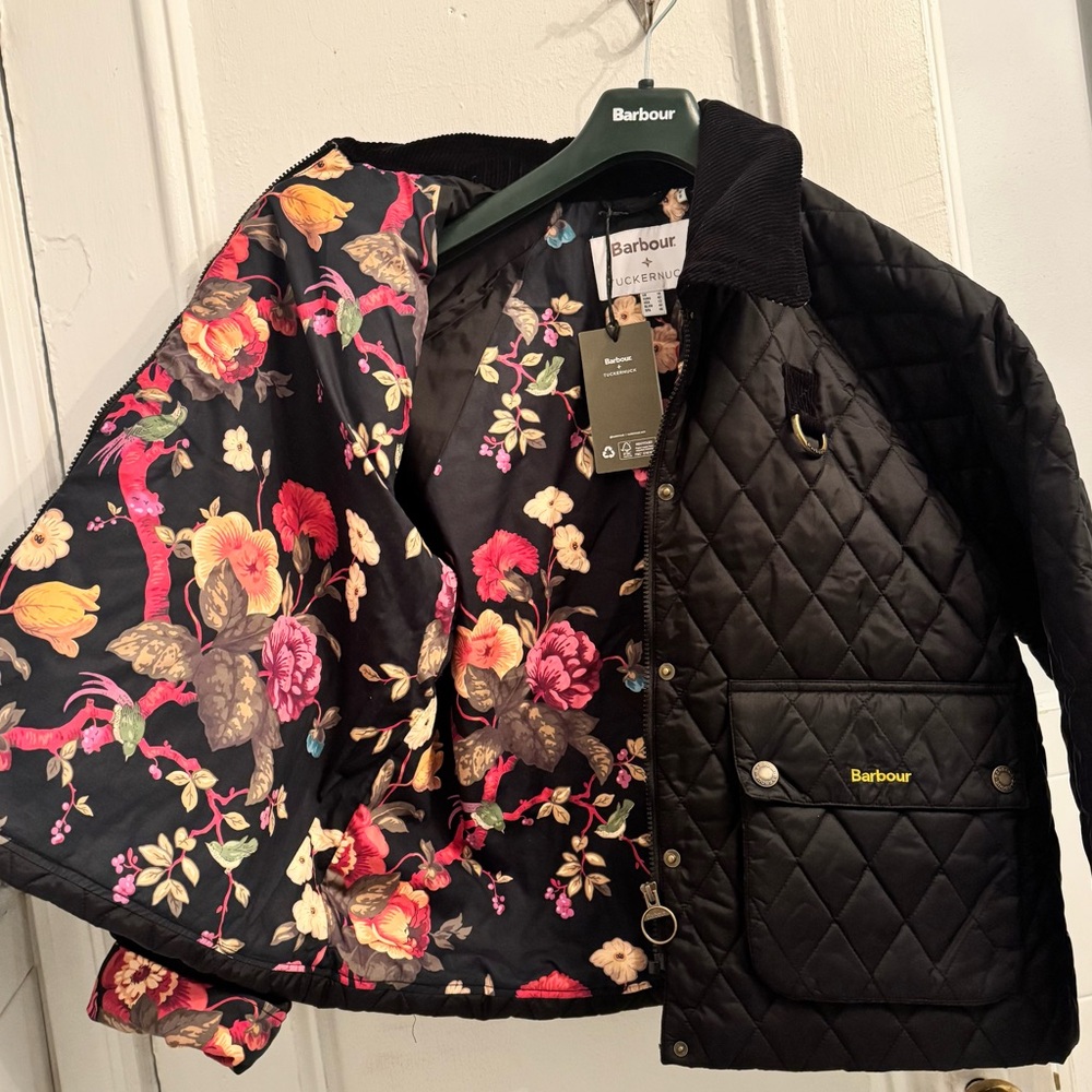 Barbour X Tuckernuck Kinsley Black Quilted Jacket with Floral Accents